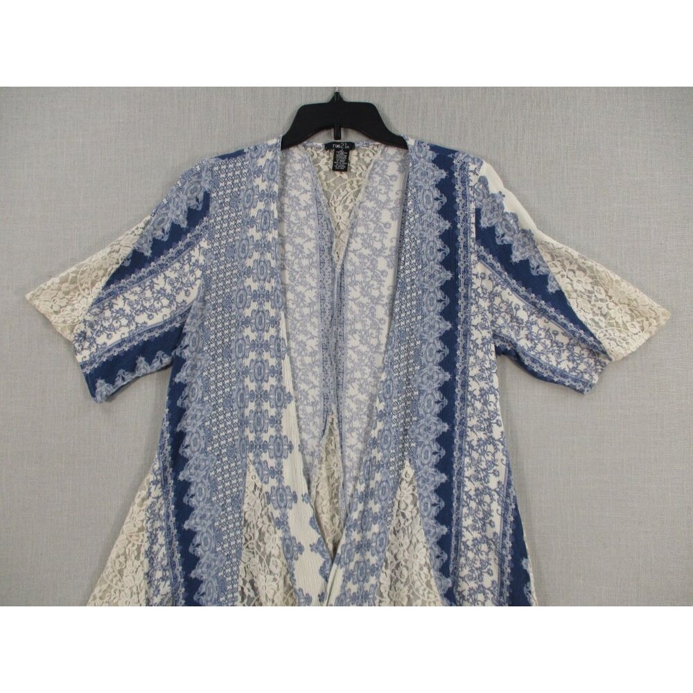 Blue White Lace Paisley Print‎ Open Kimono Style Cardigan Rue21 S